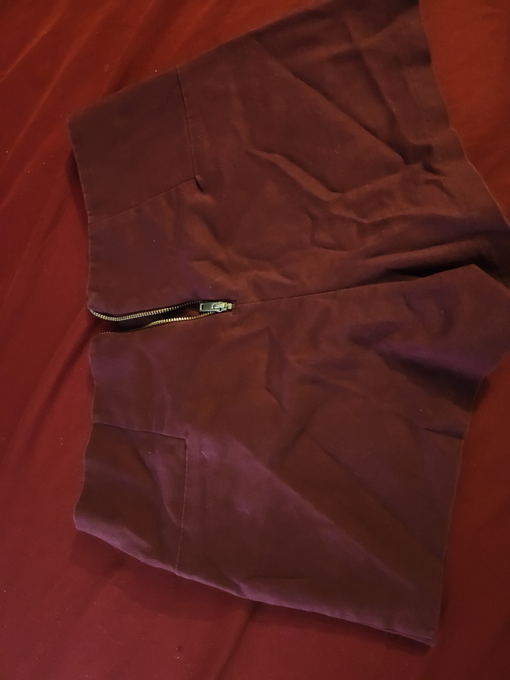 Forever 21 High Waist Burgundy Women's Shorts with Front Zip